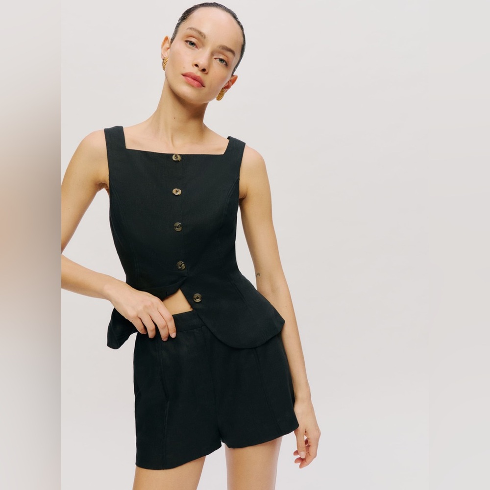 Reformation Emily Linen TOP ONLY NWT Size 8 Black Linen
